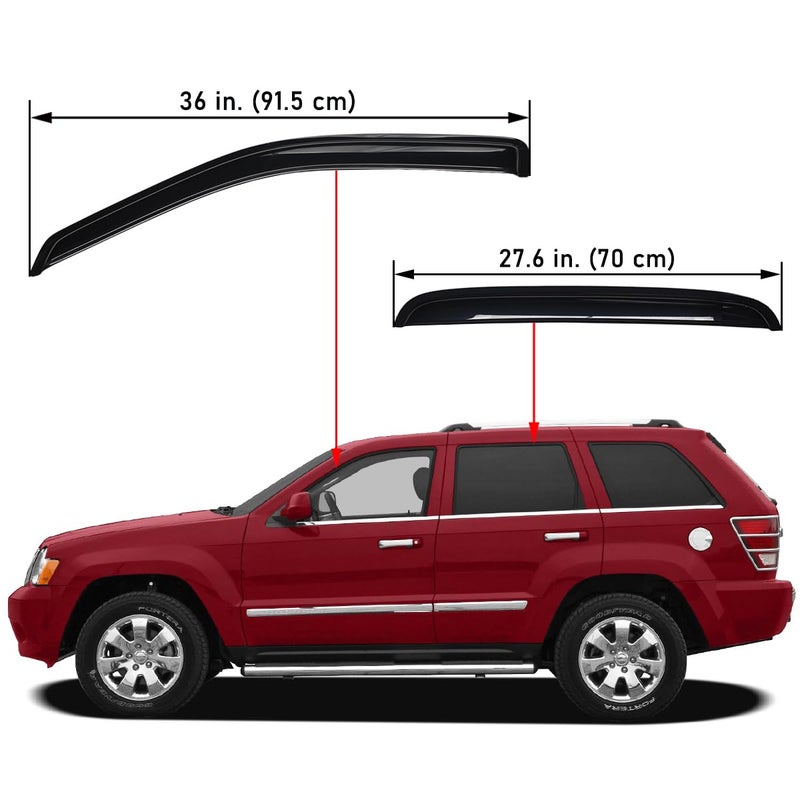 Lightronic Extra Durable Outside-Mount Auto Vent Window Visor, Fits 2005-2010 Jeep Grand Cherokee, UV Protection Rain Guard, Original Wind Deflector, No-Drill Easy Install, Dark Smoke, 4-Pcs - Image 2